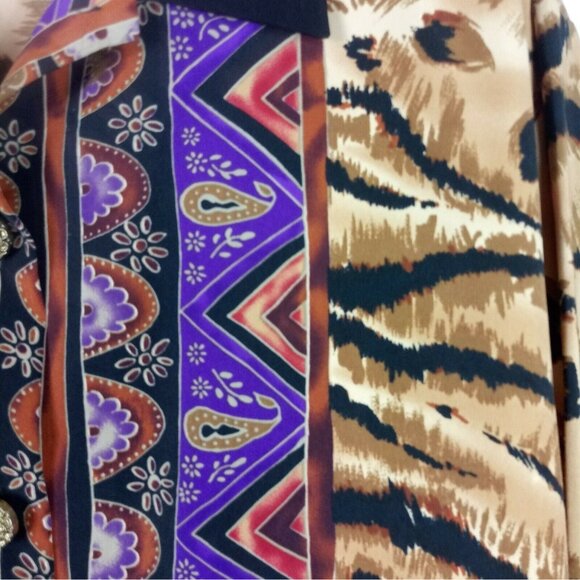 Vintage Blouse Womens M Maximalist Leopard Paisley Art to Wear 80s Button Up - Picture 3 of 7